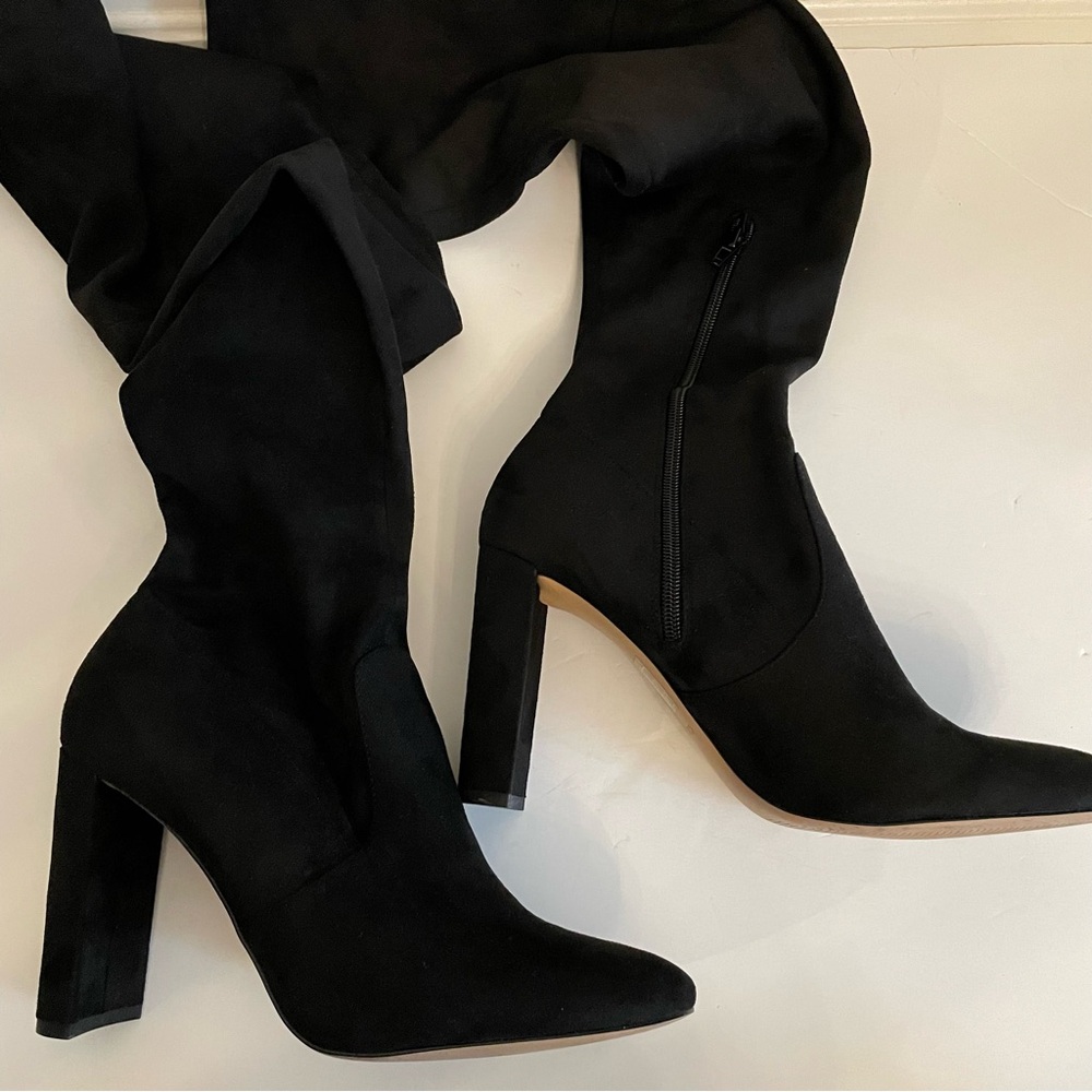 Faux Suede Over-the-Knee Heeled Boots